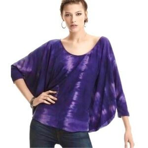ELIZABETH & JAMES Oversized Blue/Purple Tie Dye Batwing Jersey Tee Top M